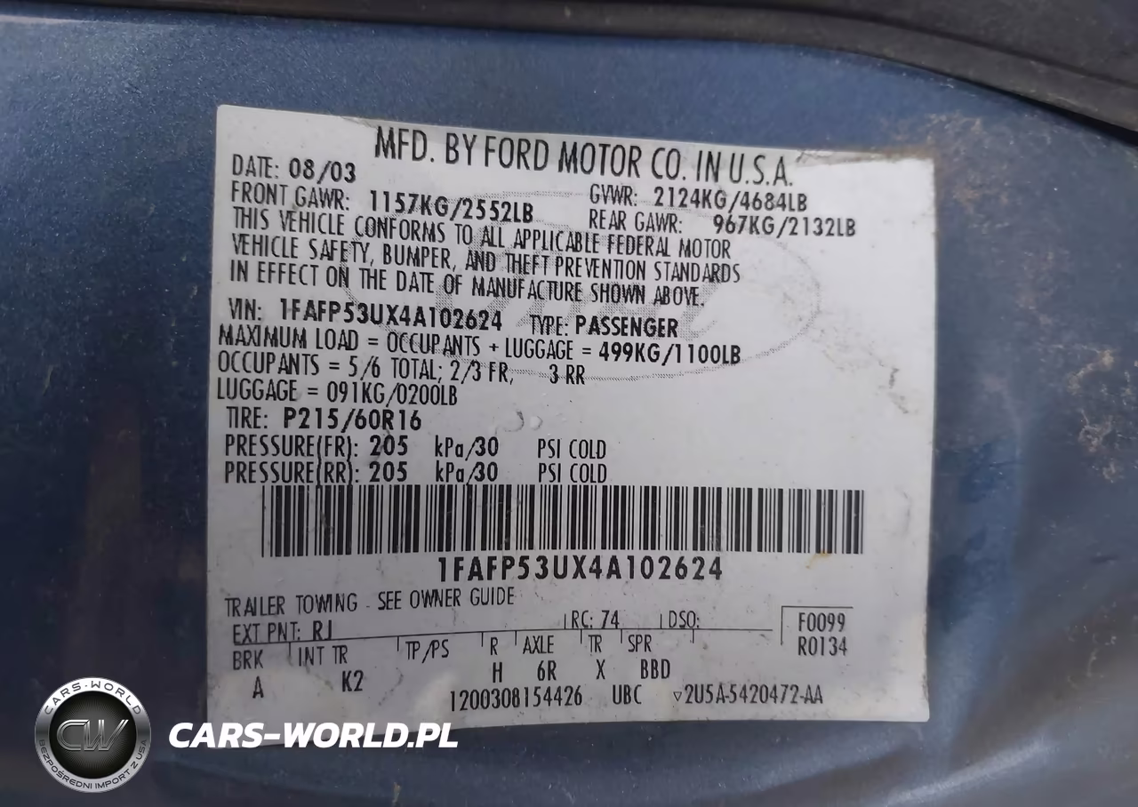 2004 Ford Taurus Se VIN:1FAFP53UX4A102624 - 9