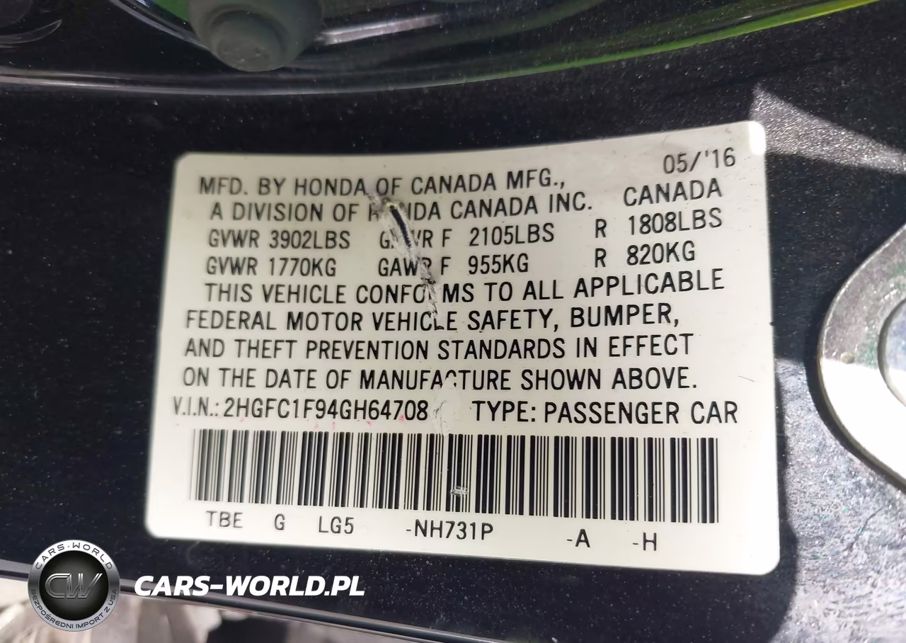 2016 Honda Civic Touring VIN:2HGFC1F94GH647084 - 9