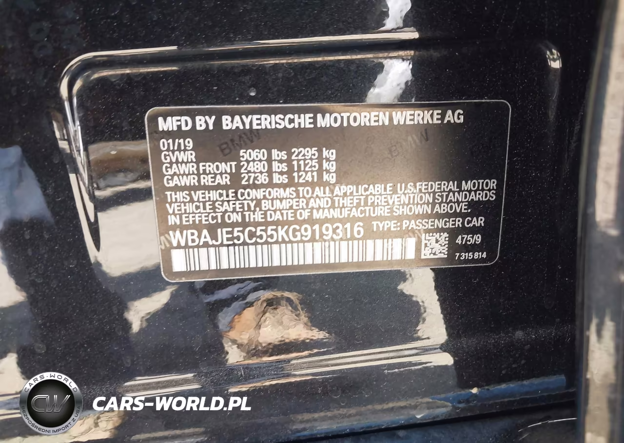 2019 BMW 540I VIN:WBAJE5C55KG919316 - 9