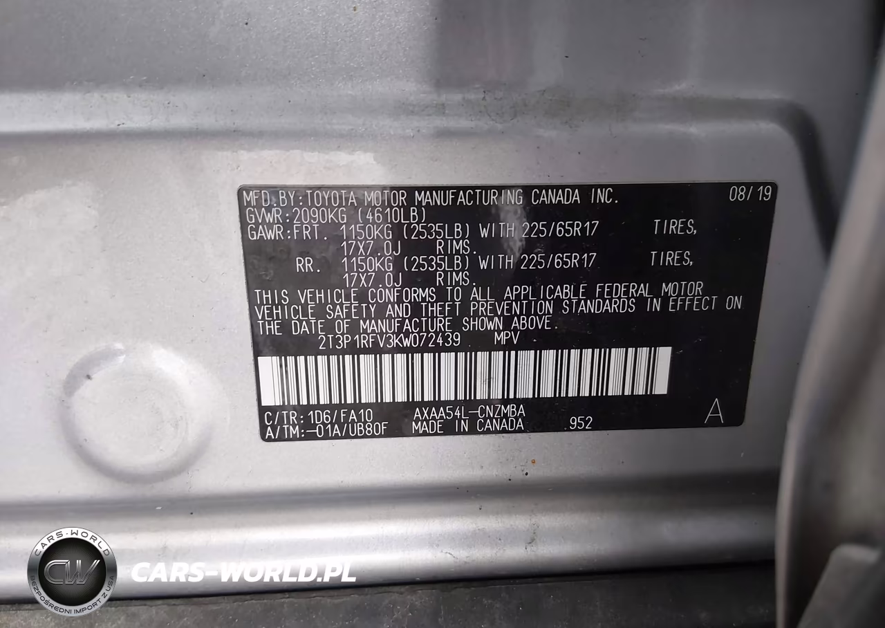 2019 Toyota Rav4 Xle VIN:2T3P1RFV3KW072439 - 9
