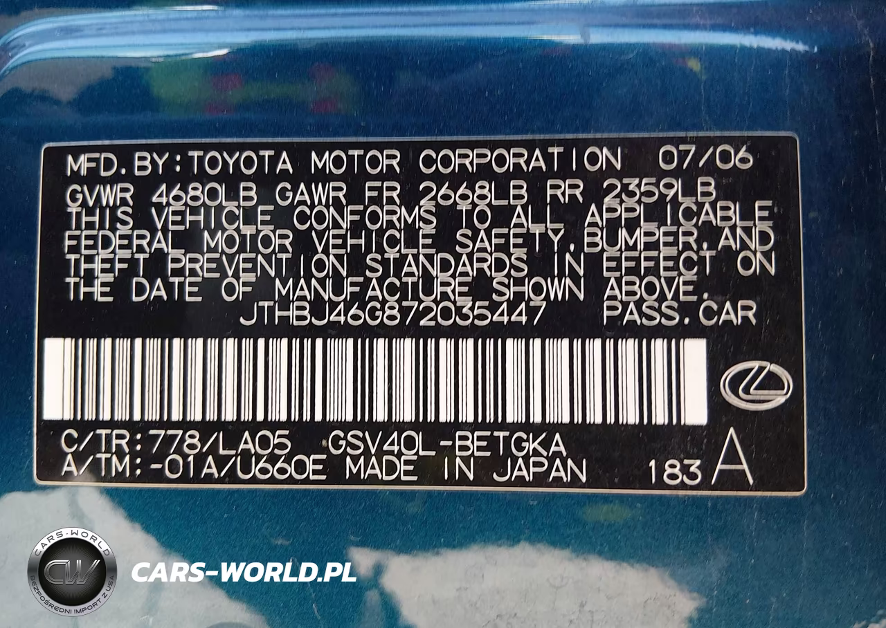 2007 Lexus Es 350 VIN:JTHBJ46G872035447 - 9
