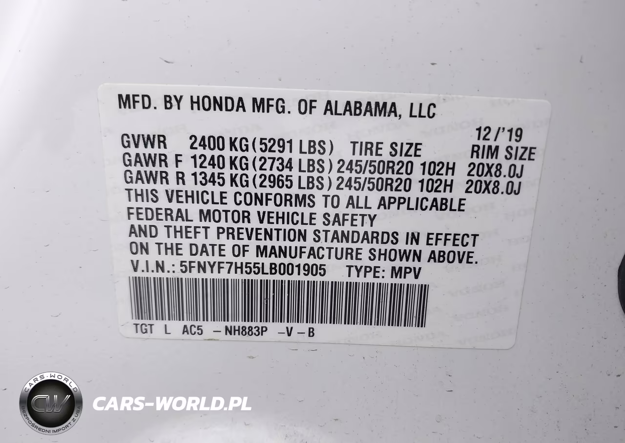2020 Honda Passport 2Wd Ex-L VIN:5FNYF7H55LB001905 - 9
