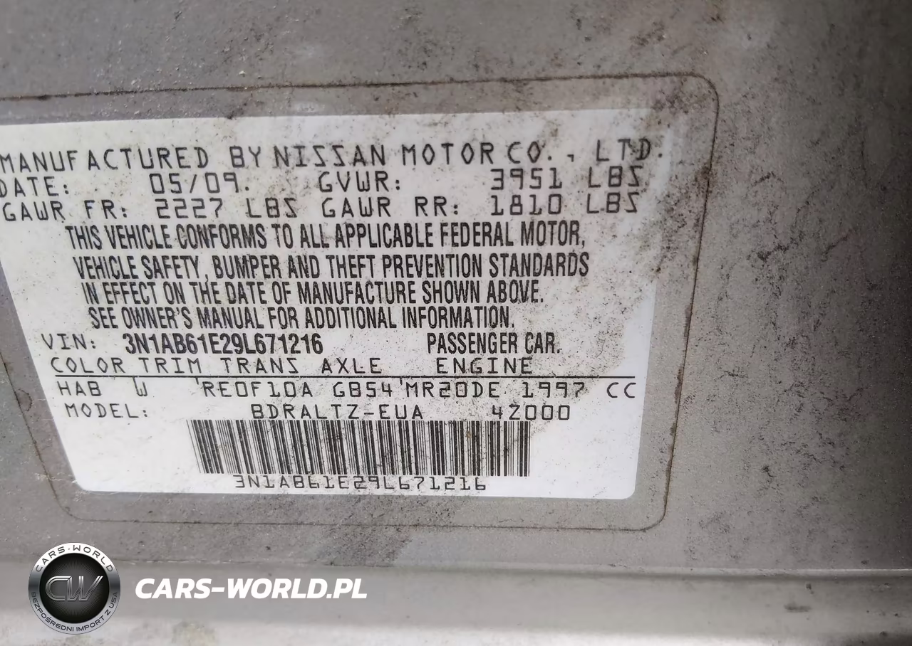 2009 Nissan Sentra 2.0S VIN:3N1AB61E29L671216 - 9