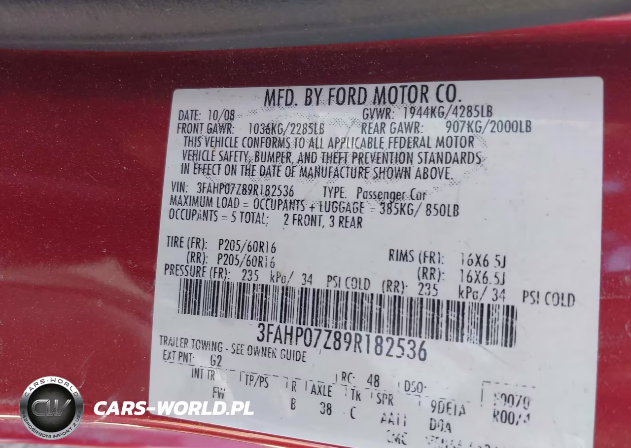 2009 Ford Fusion Se VIN:3FAHP07Z89R182536 - 9