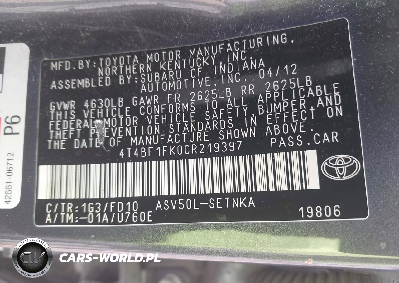 2012 Toyota Camry Le VIN:4T4BF1FK0CR219397 - 9