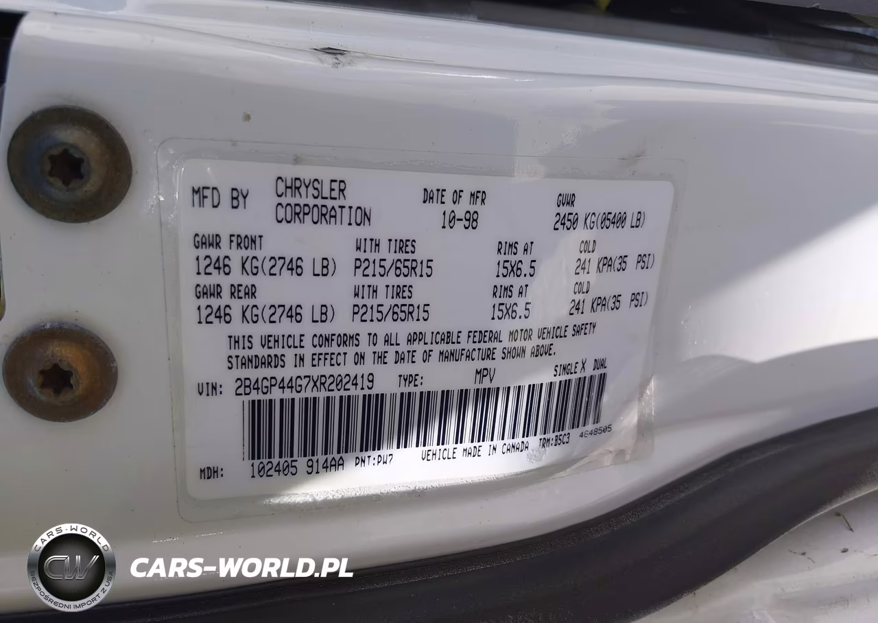 1999 Dodge Grand Caravan Se VIN:2B4GP44G7XR202419 - 9