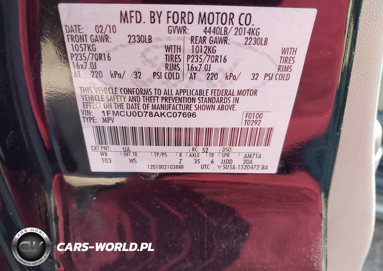 2010 Ford Escape Xlt VIN:1FMCU0D78AKC07696 - 9