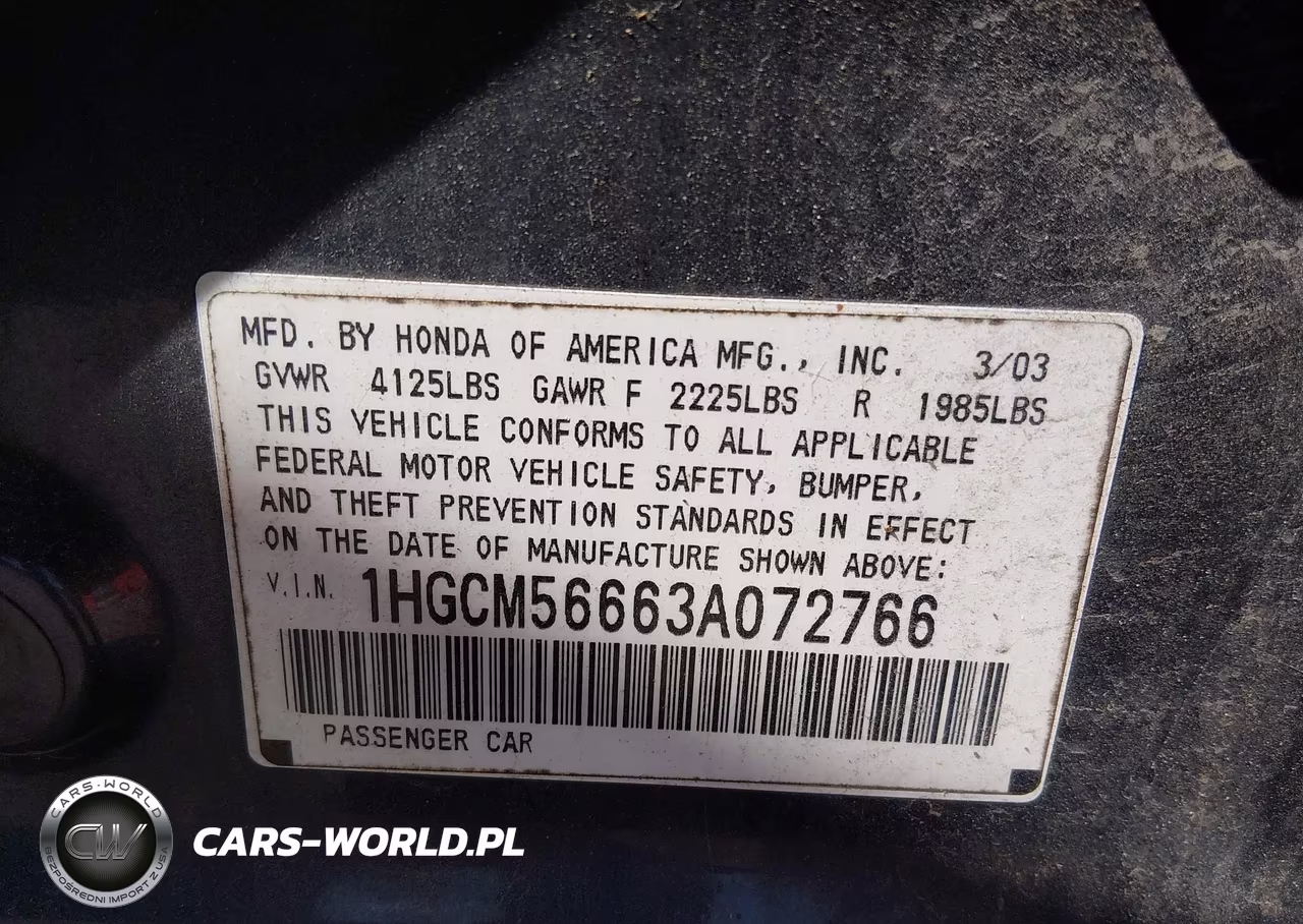 2003 Honda Accord 2.4 Ex VIN:1HGCM56663A072766 - 9