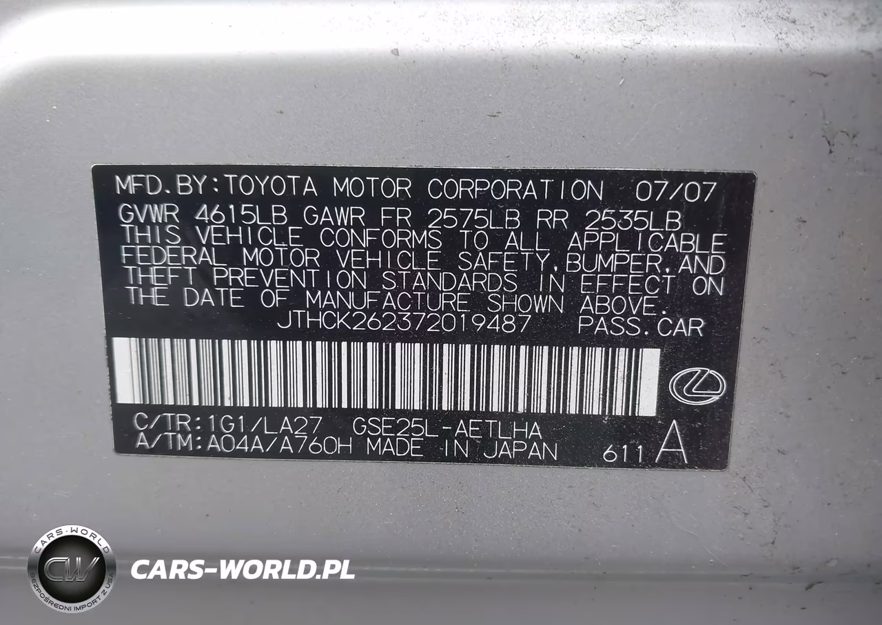 2007 Lexus Is 250 VIN:JTHCK262372019487 - 9