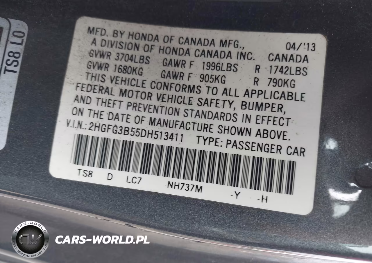 2013 Honda Civic Lx VIN:2HGFG3B55DH513411 - 9