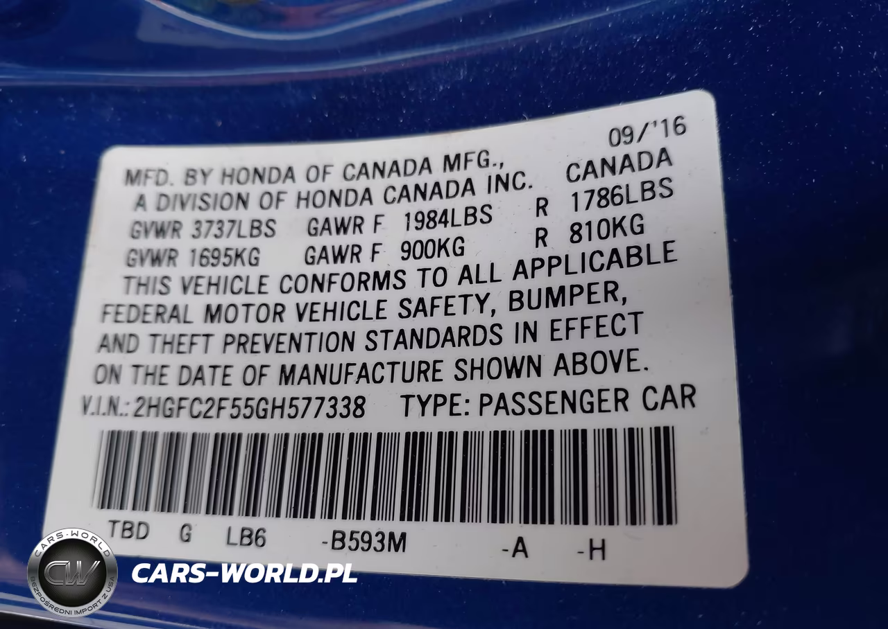 2016 Honda Civic Lx VIN:2HGFC2F55GH577338 - 9