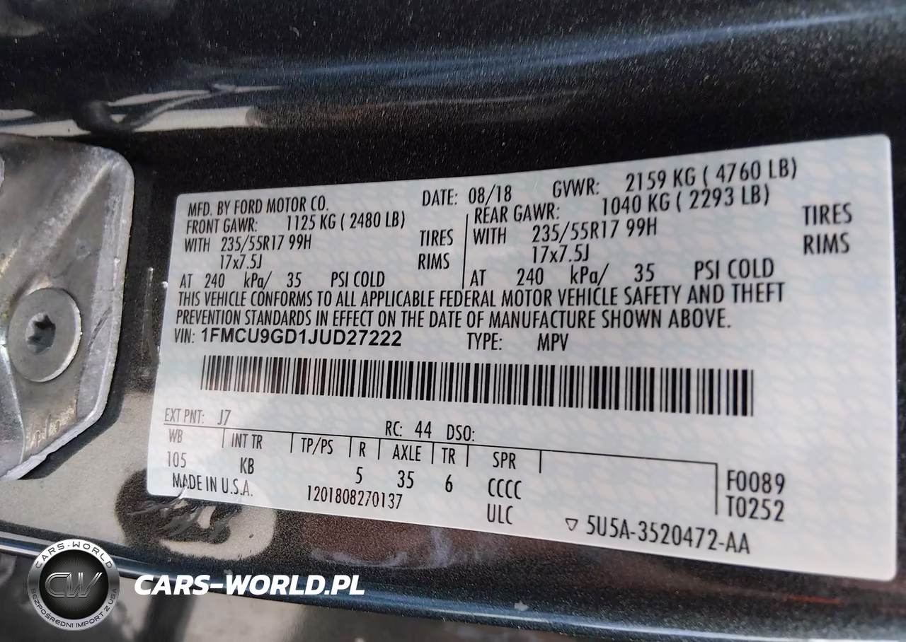2018 Ford Escape Se VIN:1FMCU9GD1JUD27222 - 9