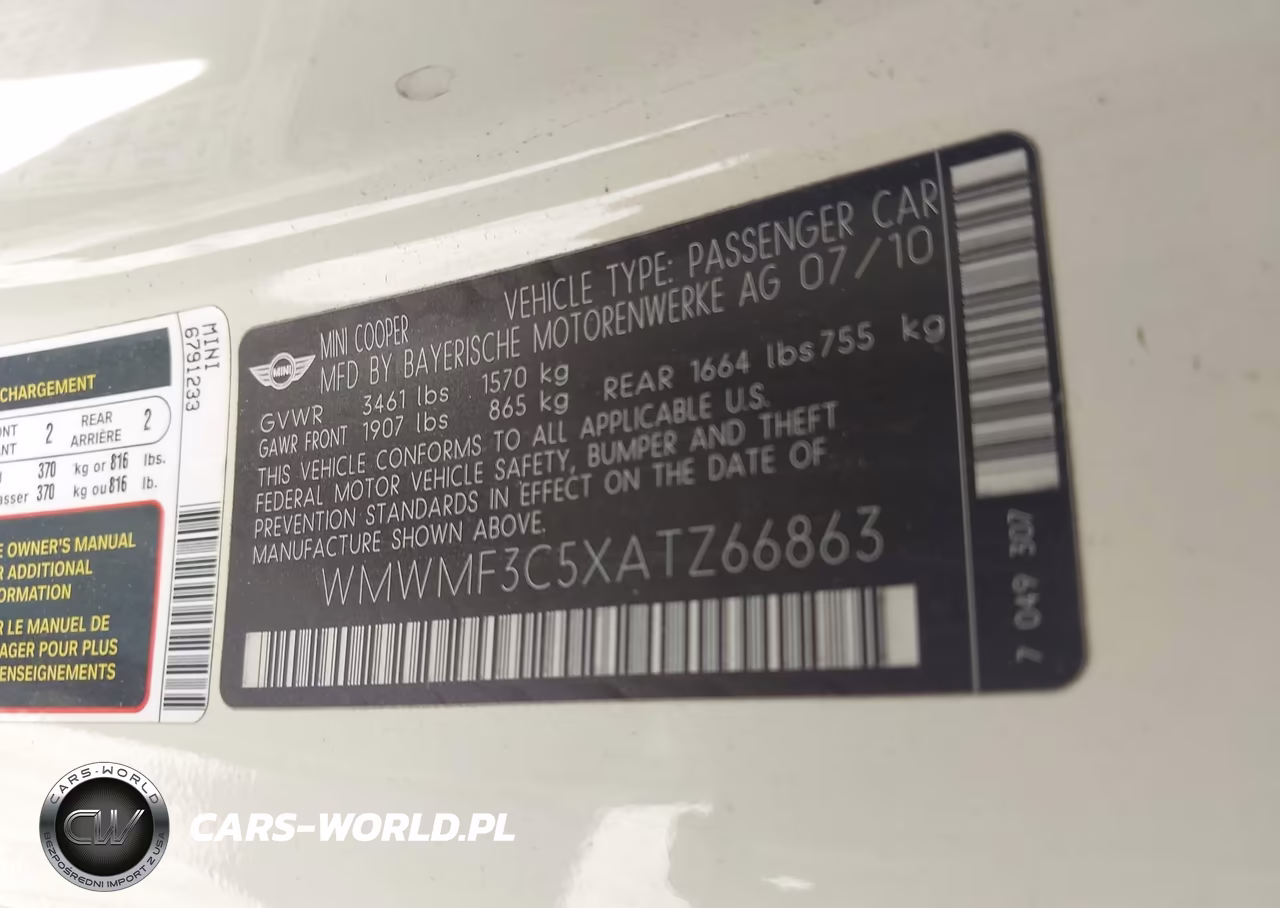 2010 MINI COOPER VIN:WMWMF3C5XATZ66863 - 9