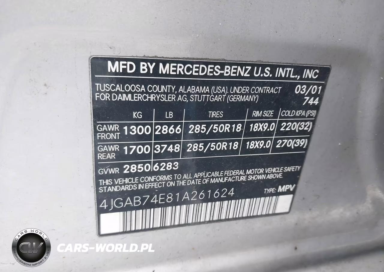 2001 Mercedes-Benz Ml 55 Amg VIN:4JGAB74E81A261624 - 9