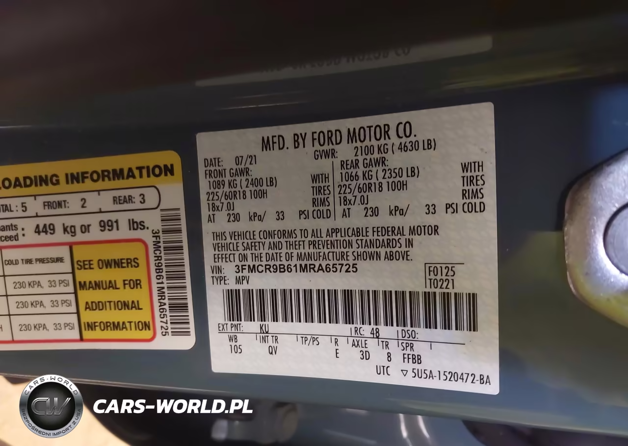 2021 Ford Bronco Sport Big Bend VIN:3FMCR9B61MRA65725 - 9