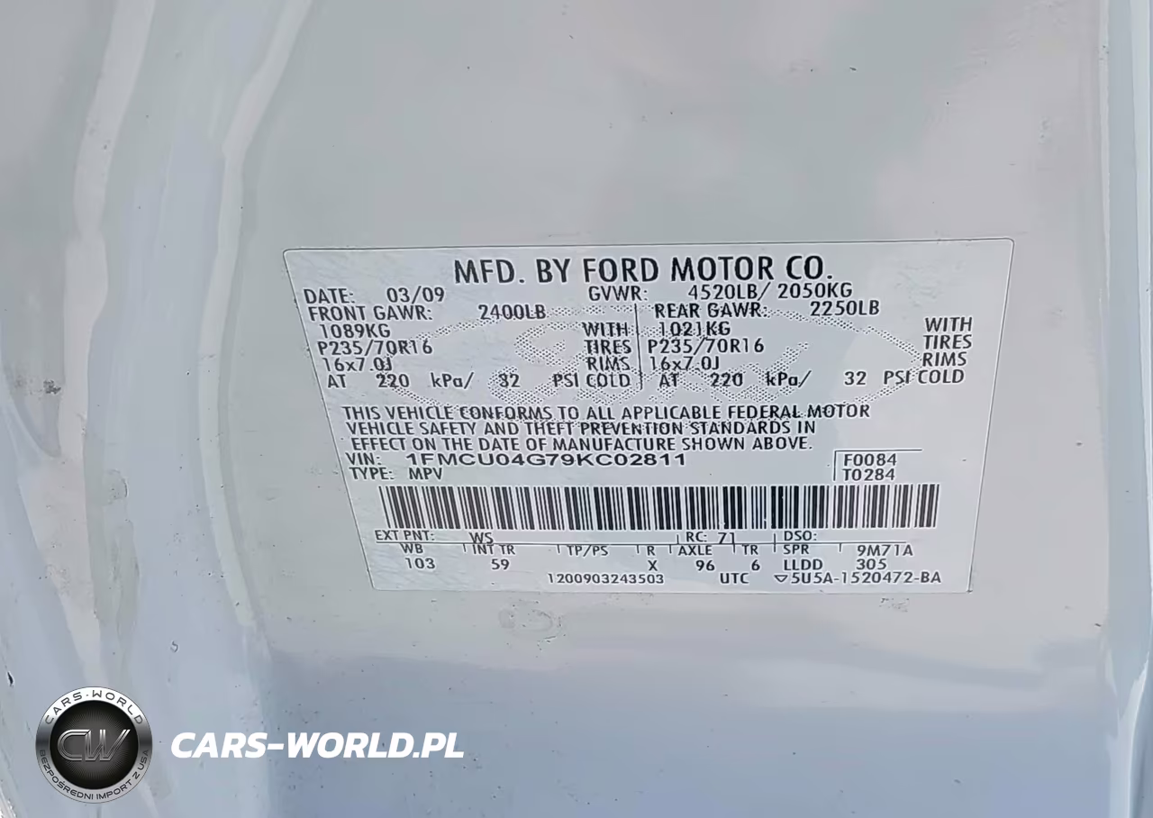 2009 Ford Escape Limited VIN:1FMCU04G79KC02811 - 9
