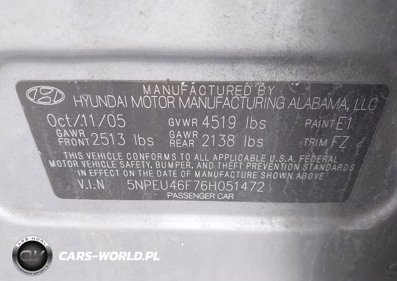 2006 Hyundai Sonata Gls V6-Lx V6 VIN:5NPEU46F76H051472 - 9