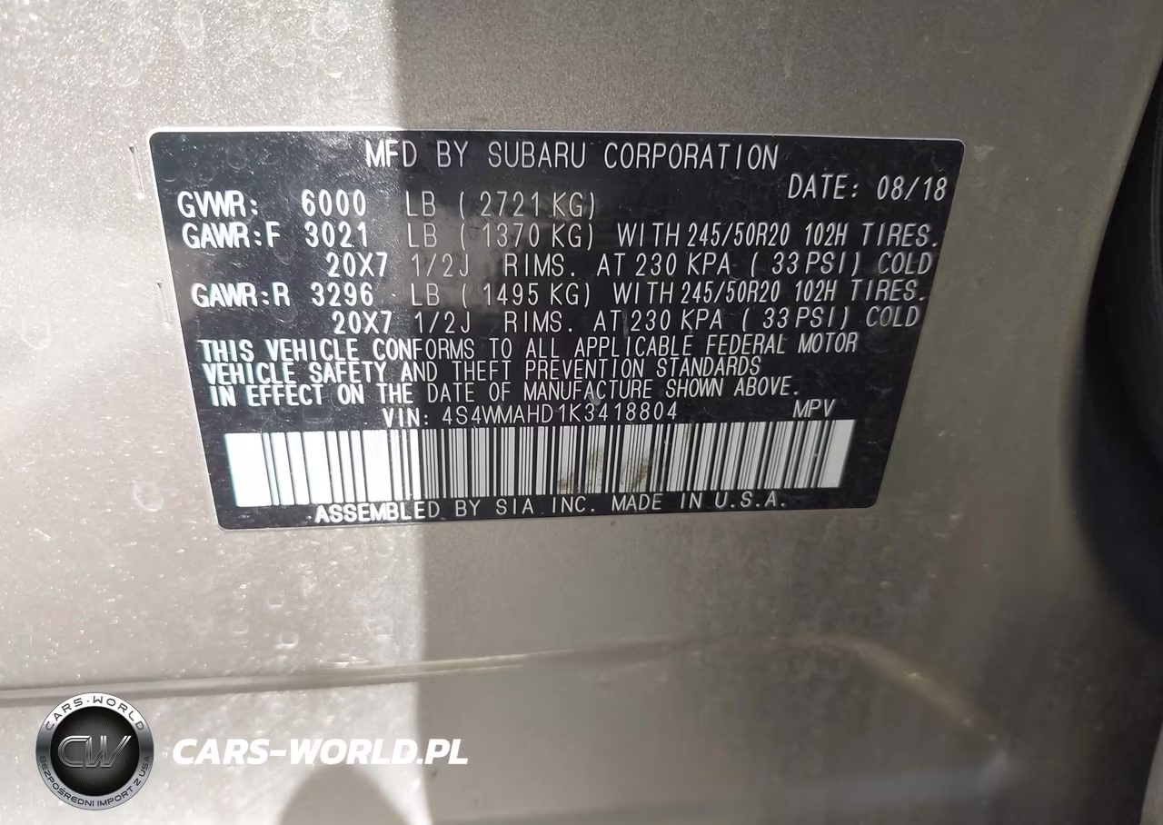 2019 Subaru Ascent Premium VIN:4S4WMAHD1K3418804 - 9
