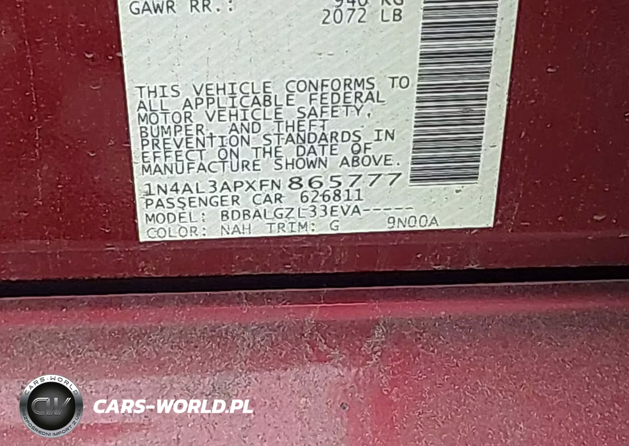 2015 Nissan Altima 2.5-2.5 S-2.5 Sl-2.5 Sv VIN:1N4AL3APXFN865777 - 9