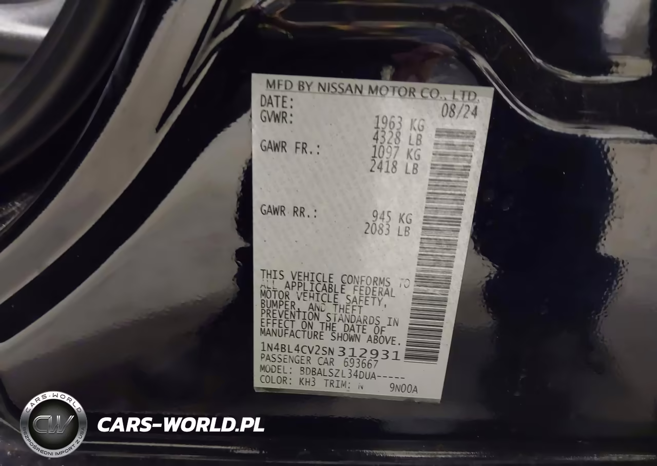 2025 Nissan Altima Sr Fwd VIN:1N4BL4CV2SN312931 - 9