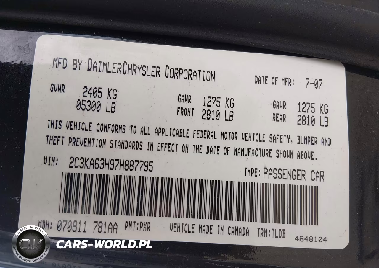 2007 Chrysler 300C VIN:2C3KA63H97H887795 - 9