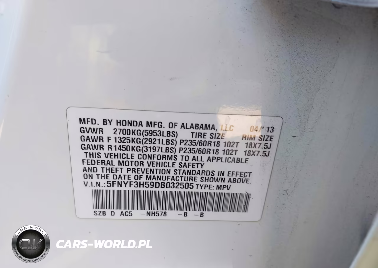 2013 Honda Pilot Ex-L VIN:5FNYF3H59DB032505 - 9
