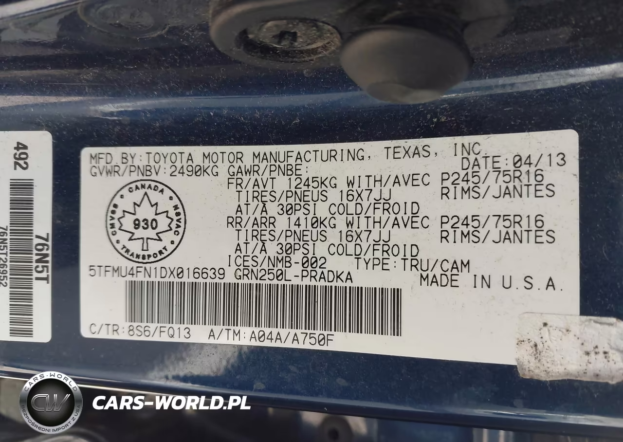 2013 Toyota Tacoma V6 VIN:5TFMU4FN1DX016639 - 9