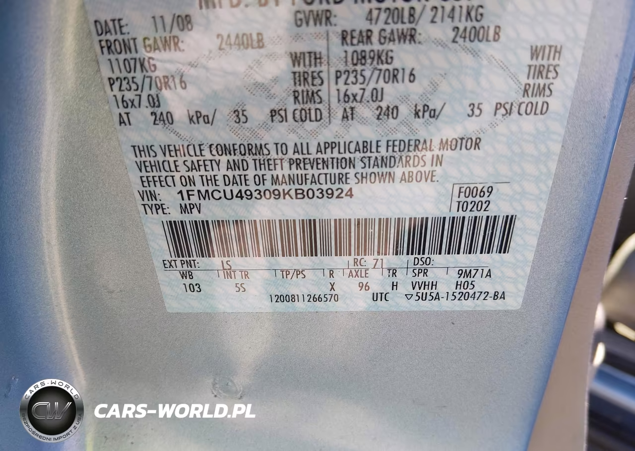 2009 Ford Escape Hybrid Limited VIN:1FMCU49309KB03924 - 9