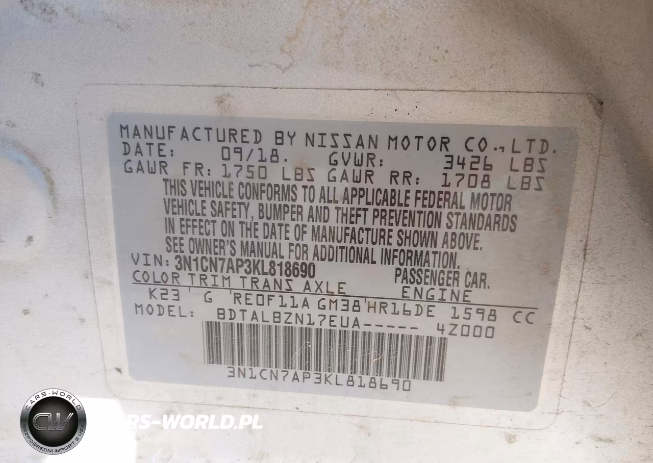2019 Nissan Versa 1.6 Sv VIN:3N1CN7AP3KL818690 - 9