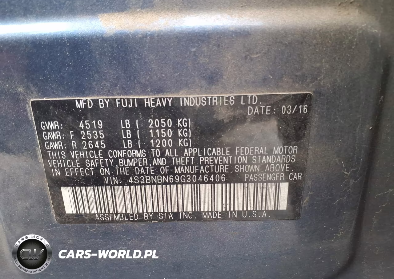 2016 Subaru Legacy 2.5I Limited VIN:4S3BNBN69G3046406 - 9