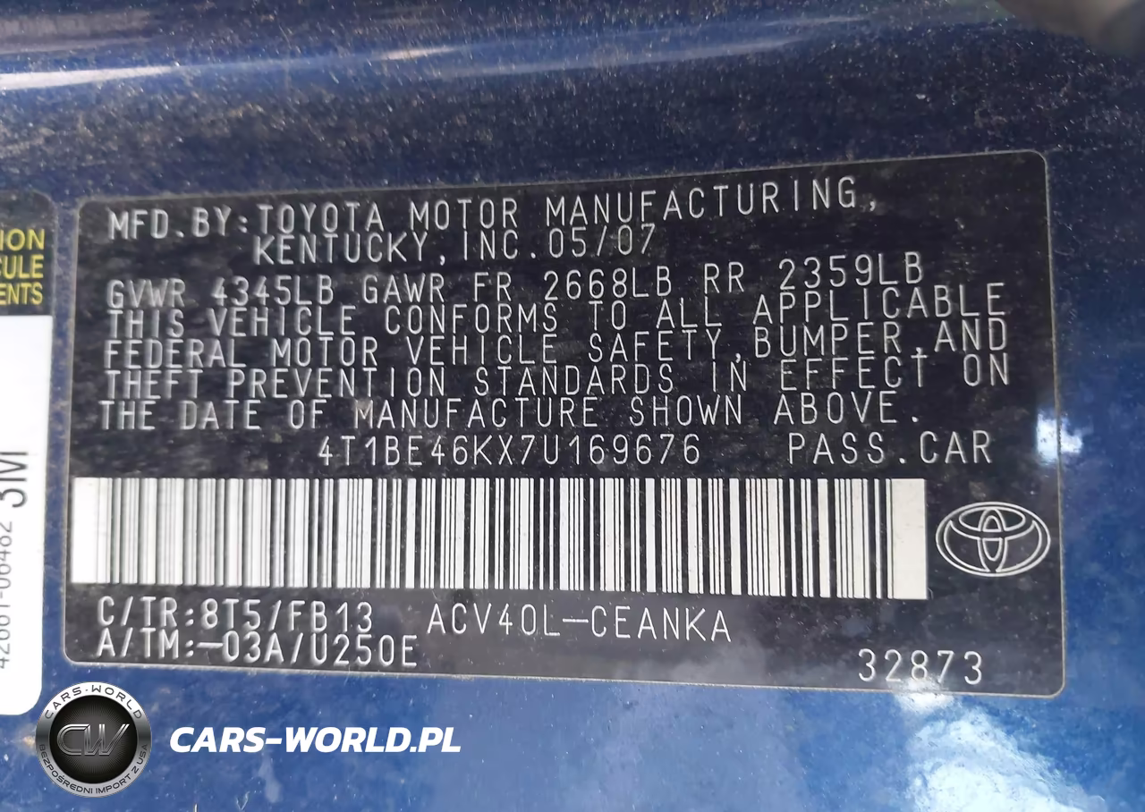 2007 Toyota Camry Ce VIN:4T1BE46KX7U169676 - 9