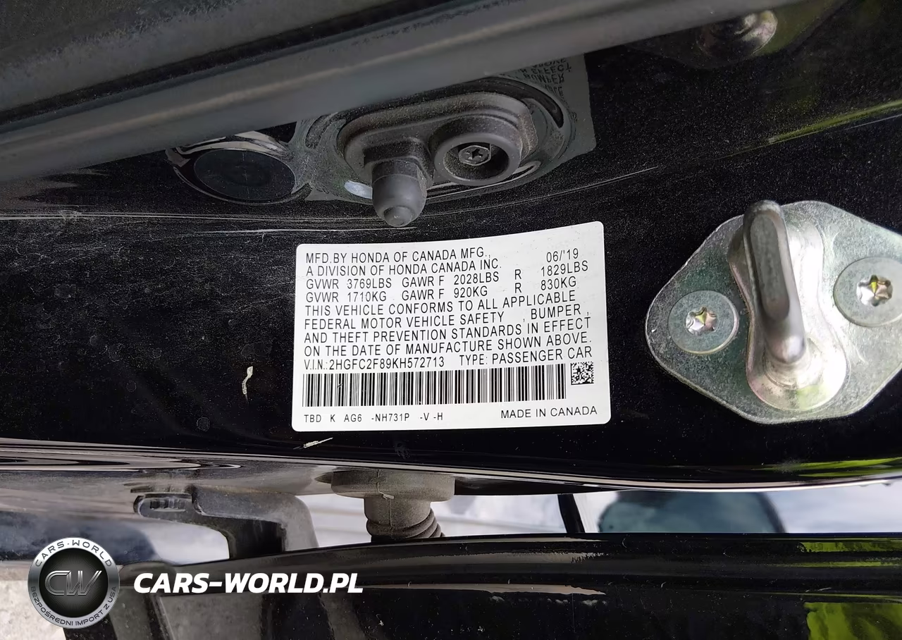 2019 Honda Civic Sport VIN:2HGFC2F89KH572713 - 9