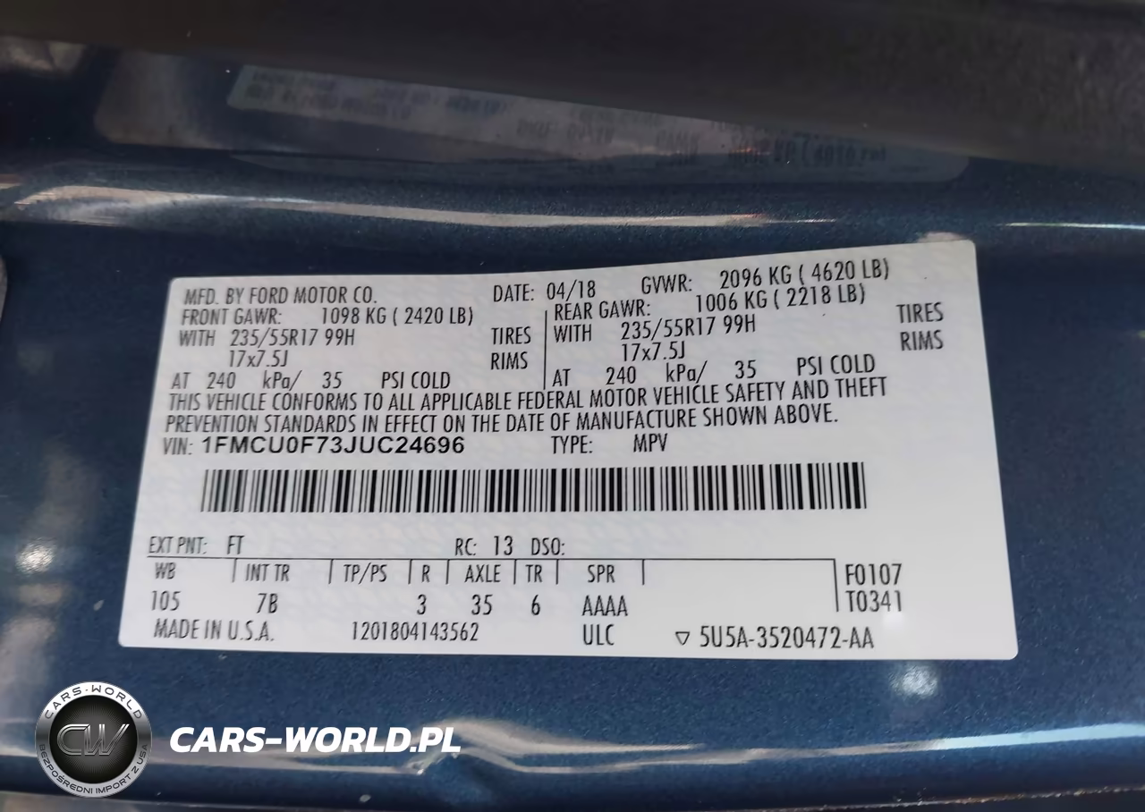 2018 Ford Escape S VIN:1FMCU0F73JUC24696 - 9
