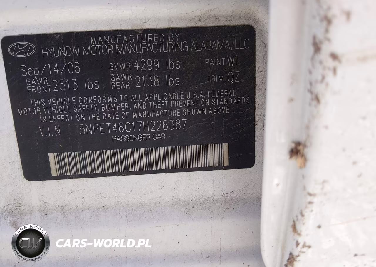HYUNDAI SONATA VIN:5NPET46C17H226387 - 9