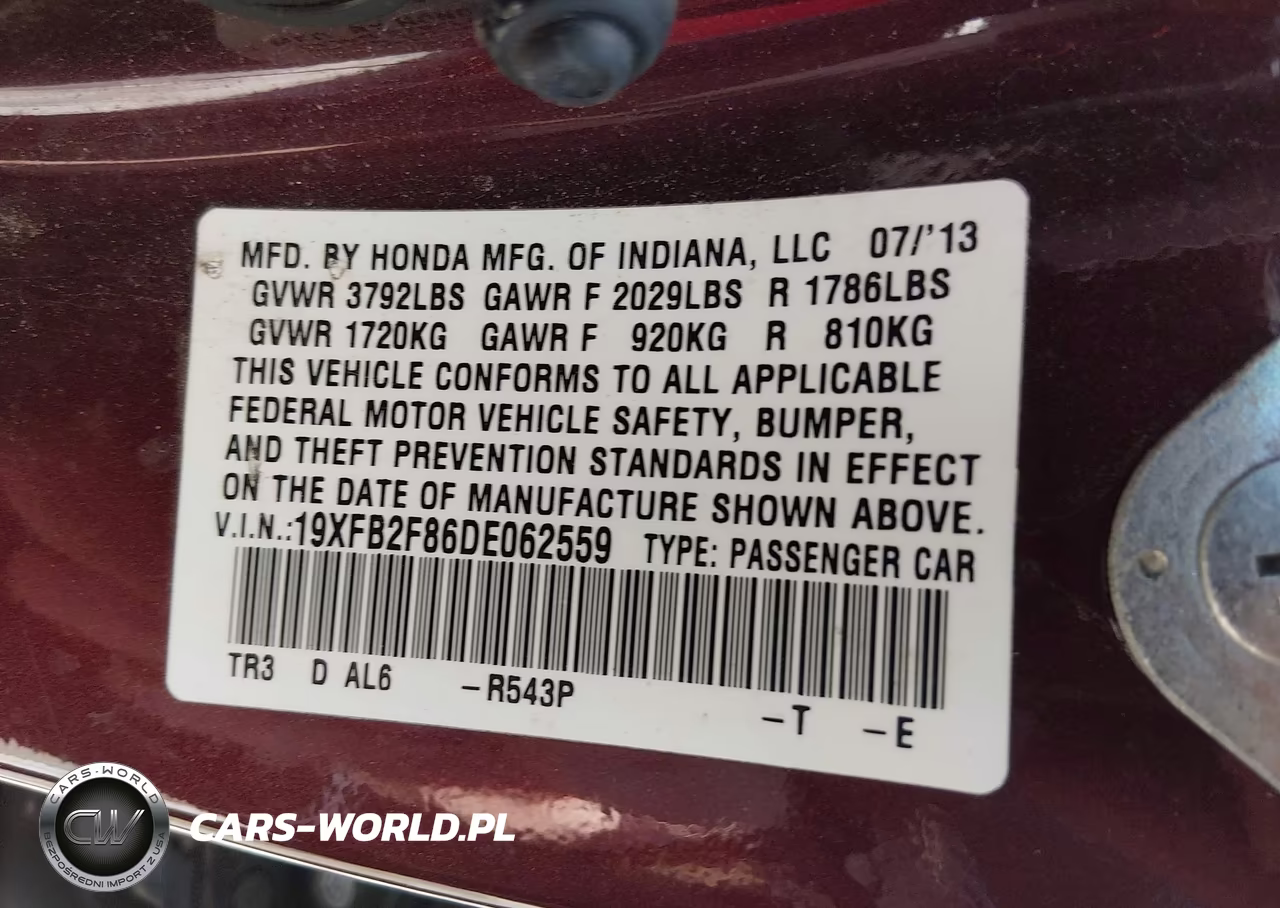 2013 Honda Civic Ex VIN:19XFB2F86DE062559 - 9