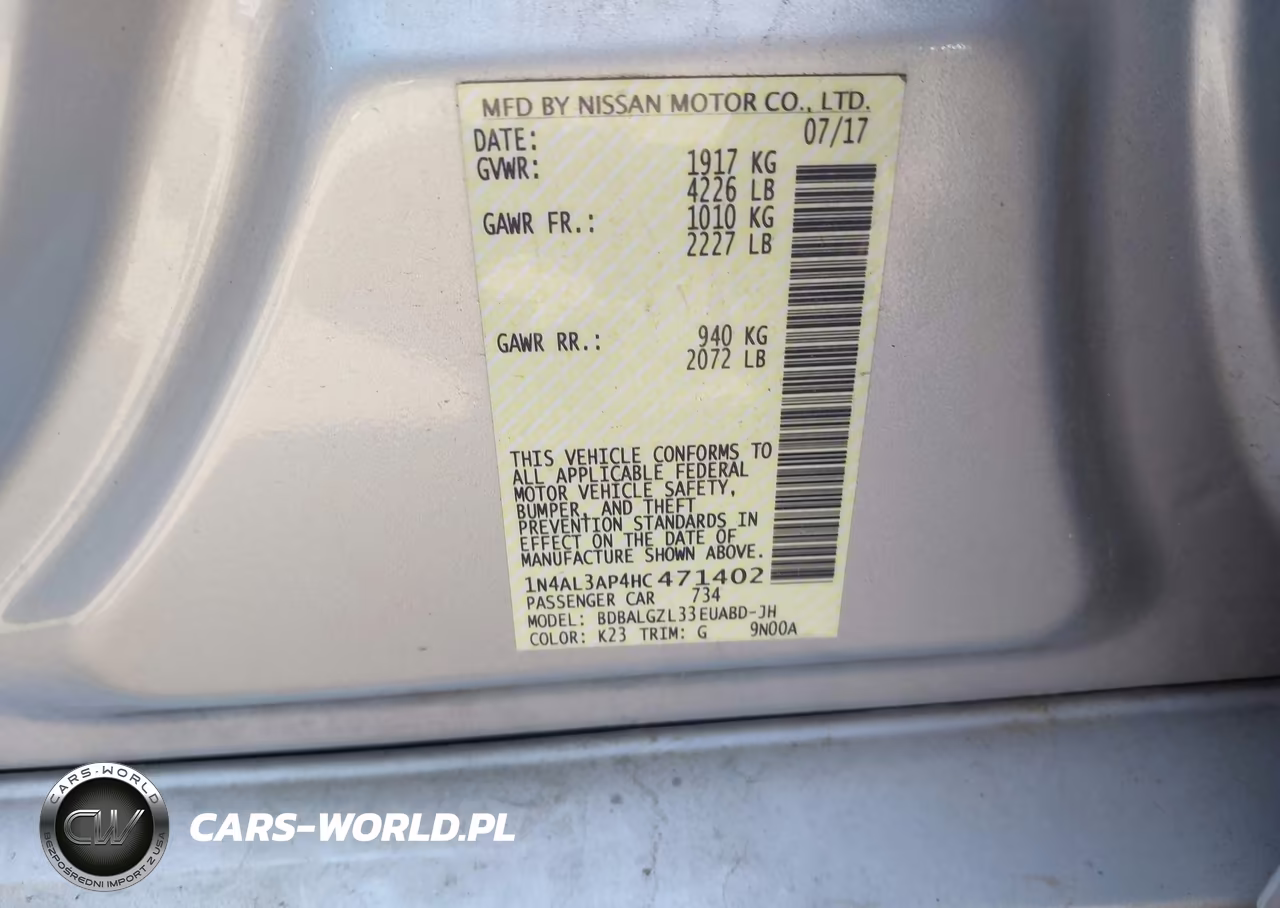 2017 Nissan Altima 2.5 S VIN:1N4AL3AP4HC471402 - 9
