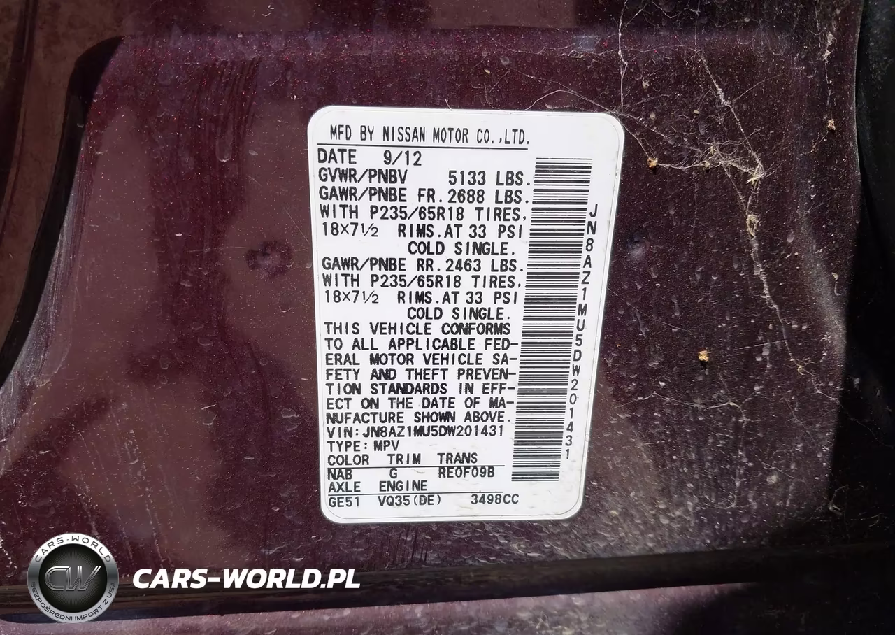 2013 Nissan Murano Sl VIN:JN8AZ1MU5DW201431 - 9