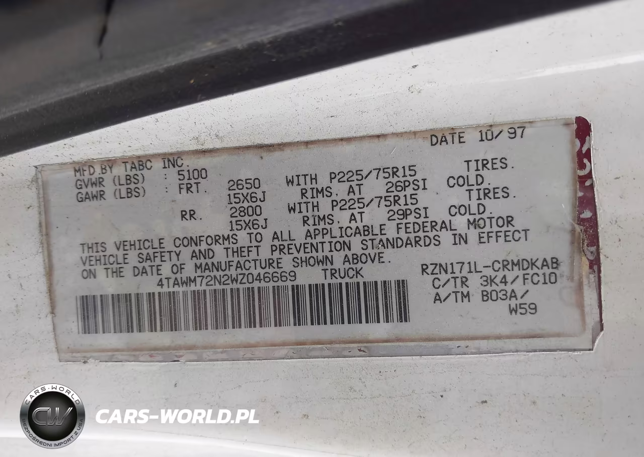 1998 Toyota Tacoma VIN:4TAWM72N2WZ046669 - 9