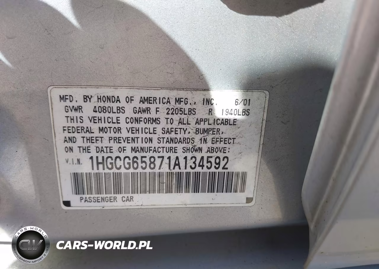 2001 Honda Accord 2.3 Ex VIN:1HGCG65871A134592 - 9
