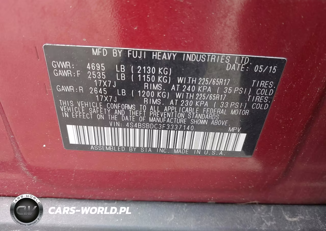 2015 Subaru Outback 2.5I Premium VIN:4S4BSBDC3F3337140 - 9
