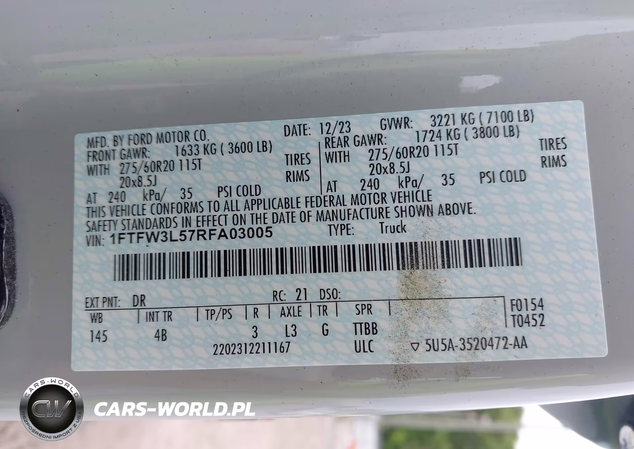 2024 Ford F-150 Xlt VIN:1FTFW3L57RFA03005 - 9