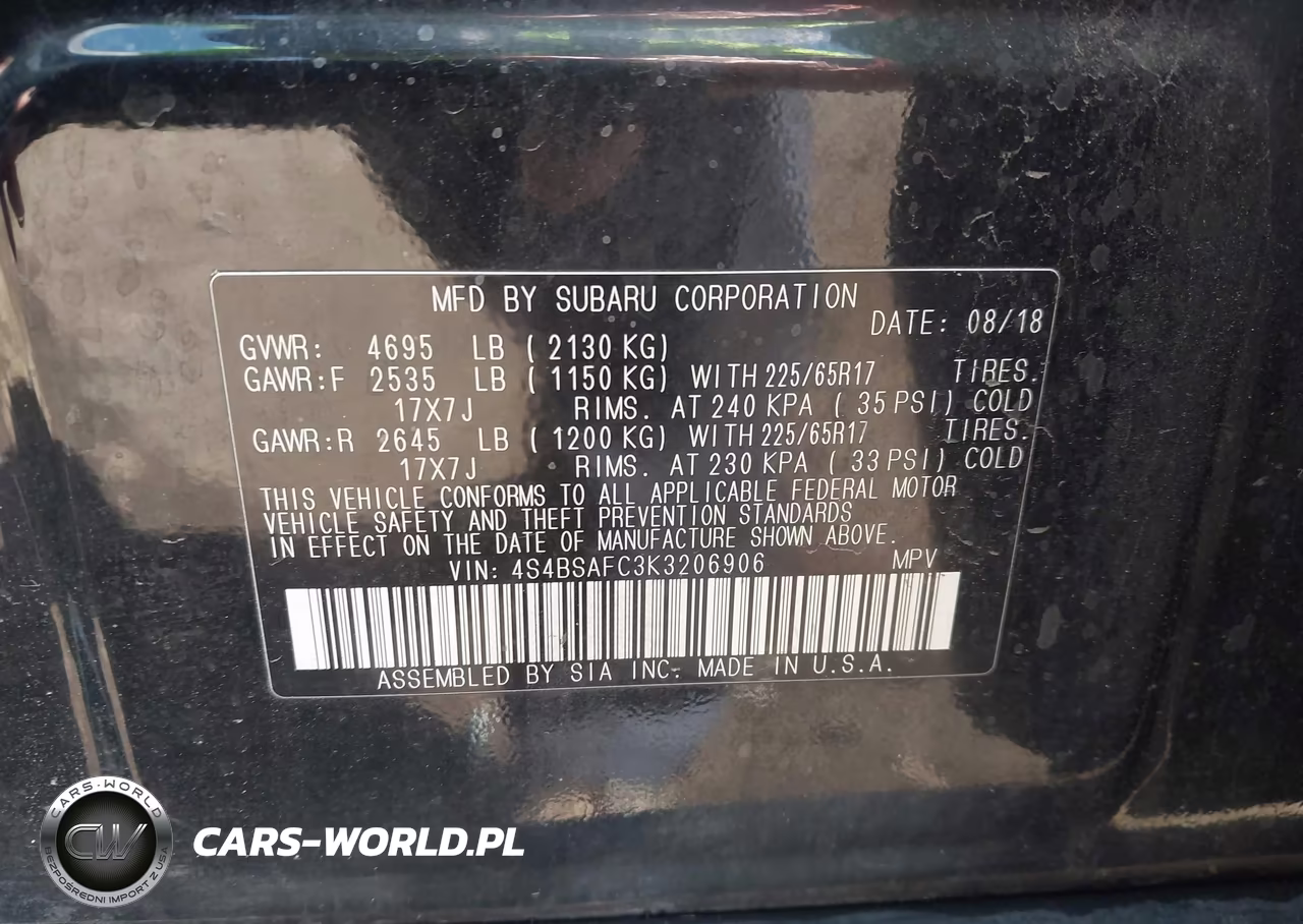 2019 Subaru Outback 2.5I Premium VIN:4S4BSAFC3K3206906 - 9