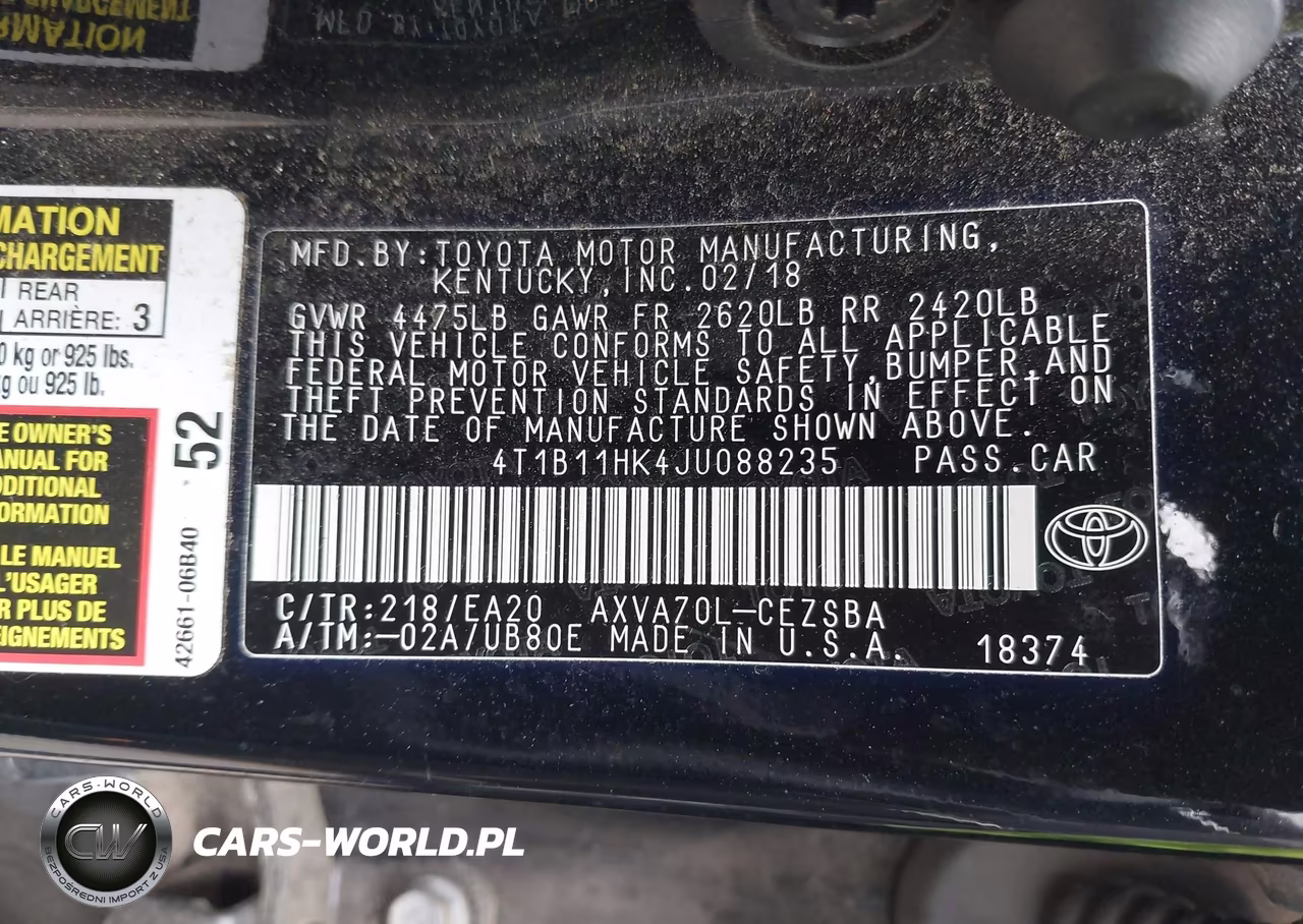 2018 Toyota Camry Se VIN:4T1B11HK4JU088235 - 9