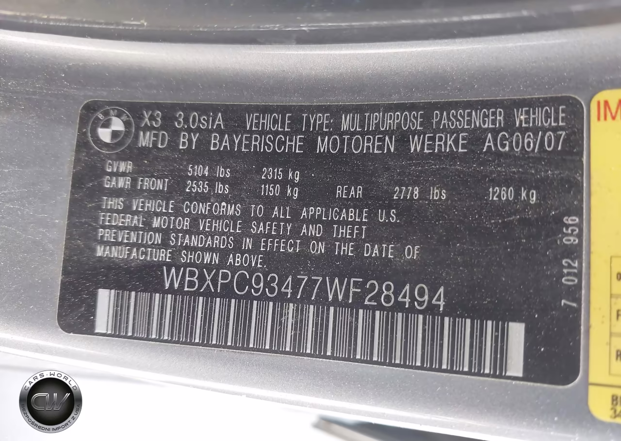 2007 BMW X3 3.0Si VIN:WBXPC93477WF28494 - 9