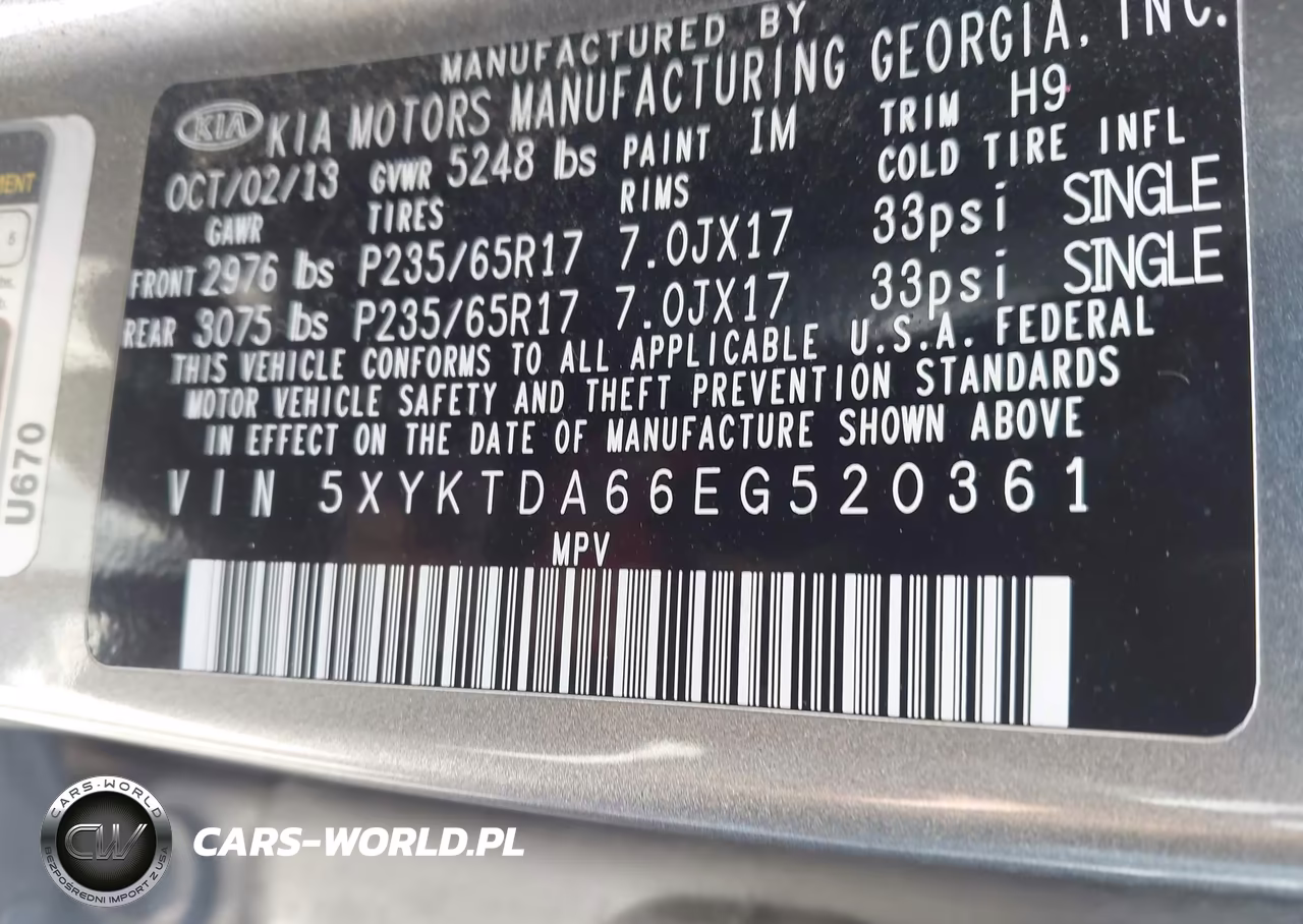 2014 Kia Sorento Lx VIN:5XYKTDA66EG520361 - 9