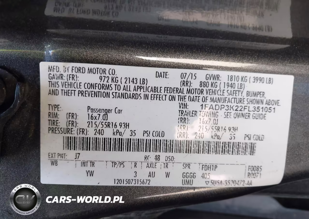 2015 Ford Focus Se VIN:1FADP3K22FL351051 - 9