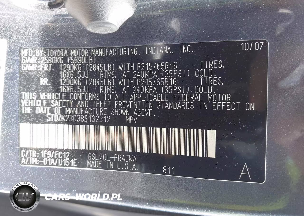 2008 Toyota Sienna Le VIN:5TDZK23C38S132312 - 9