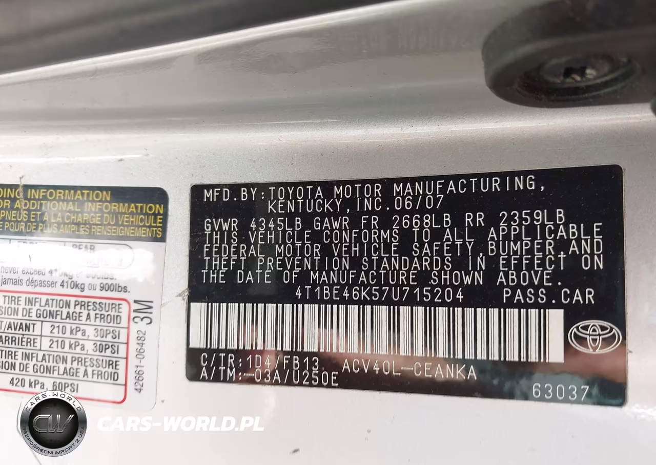 2007 Toyota Camry Le VIN:4T1BE46K57U715204 - 9