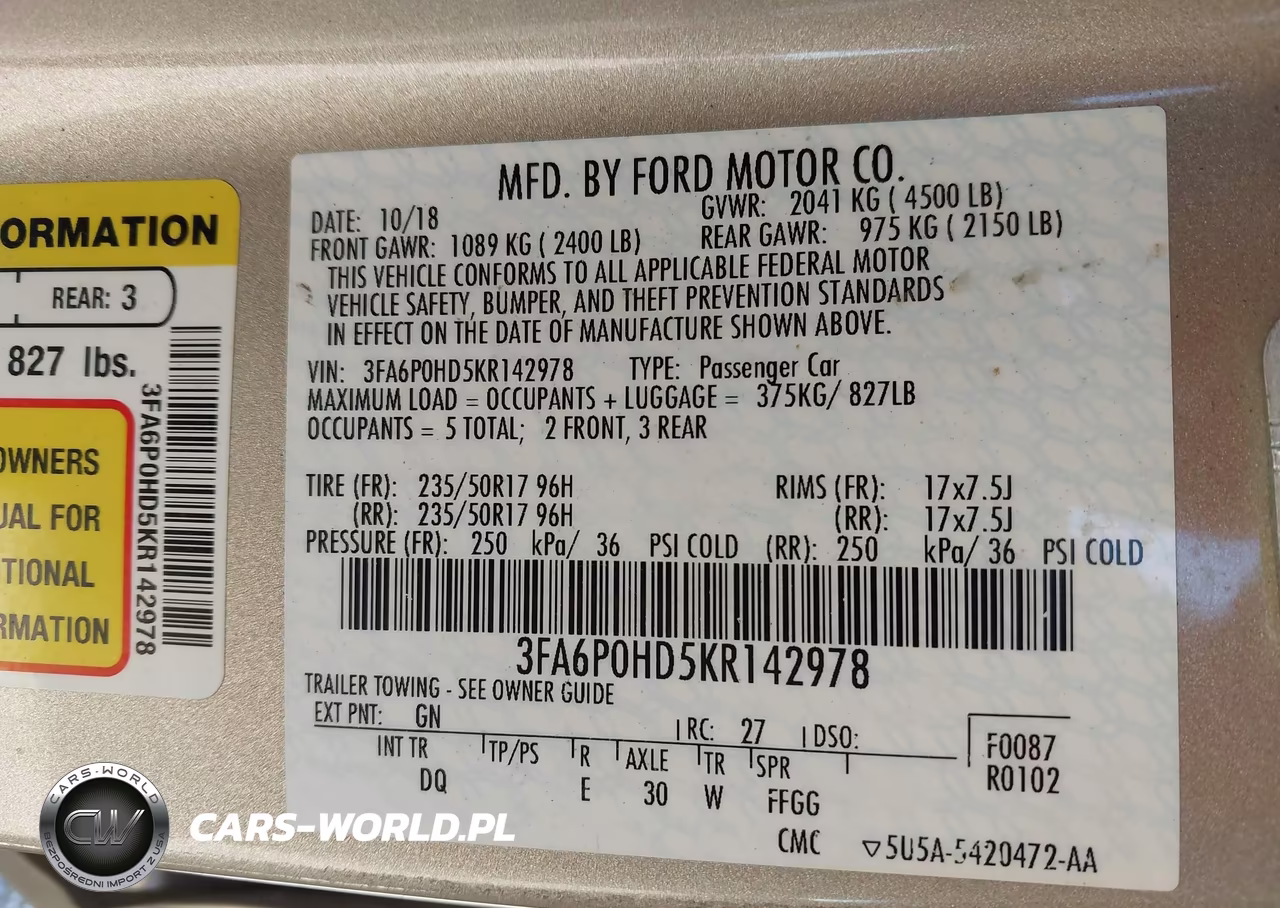 2019 Ford Fusion Se VIN:3FA6P0HD5KR142978 - 9