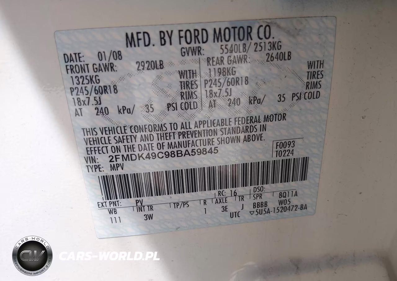 2008 Ford Edge Limited VIN:2FMDK49C98BA59845 - 9